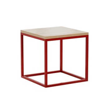 Notus square end table with wood tob and red metal frame
